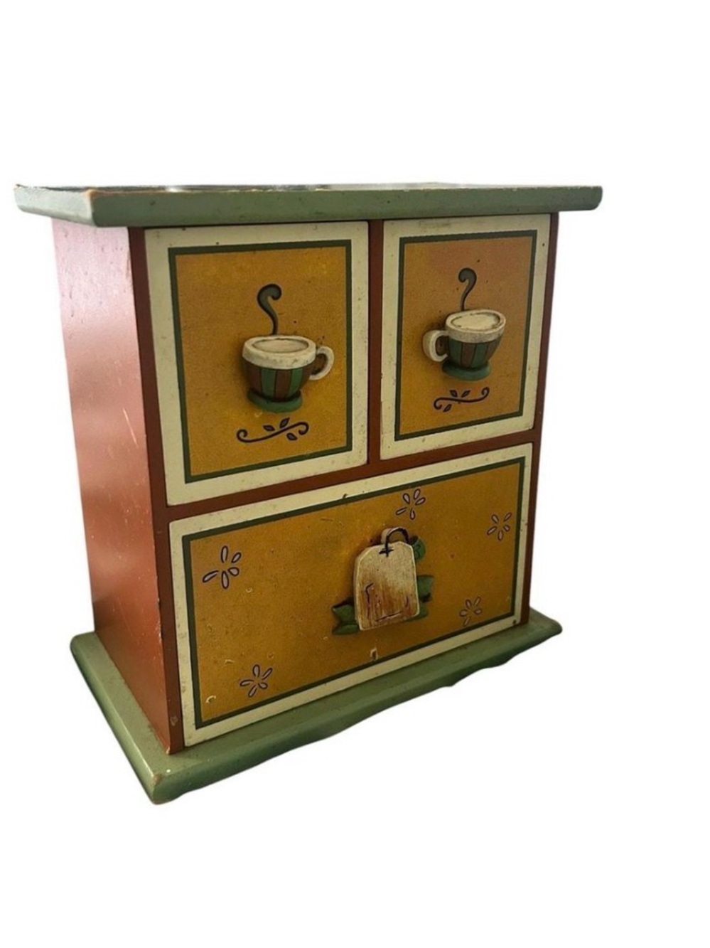 Wooden tea Cabinet in Mustard and Green